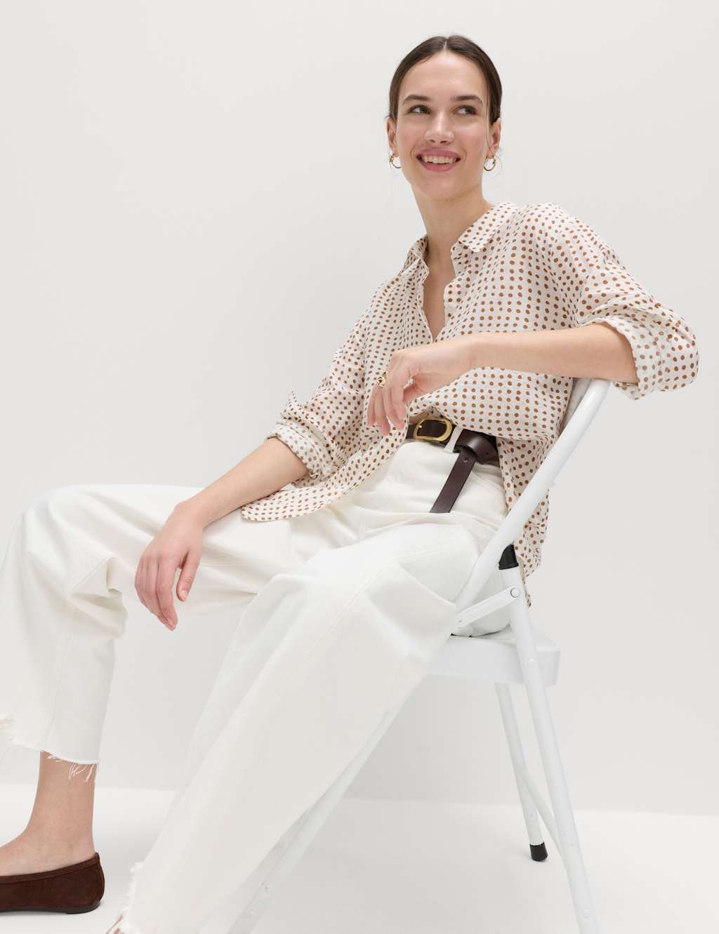 Marks & Spencer M&S Textured Print Long Sleeve Shirt Brown Mix - 3