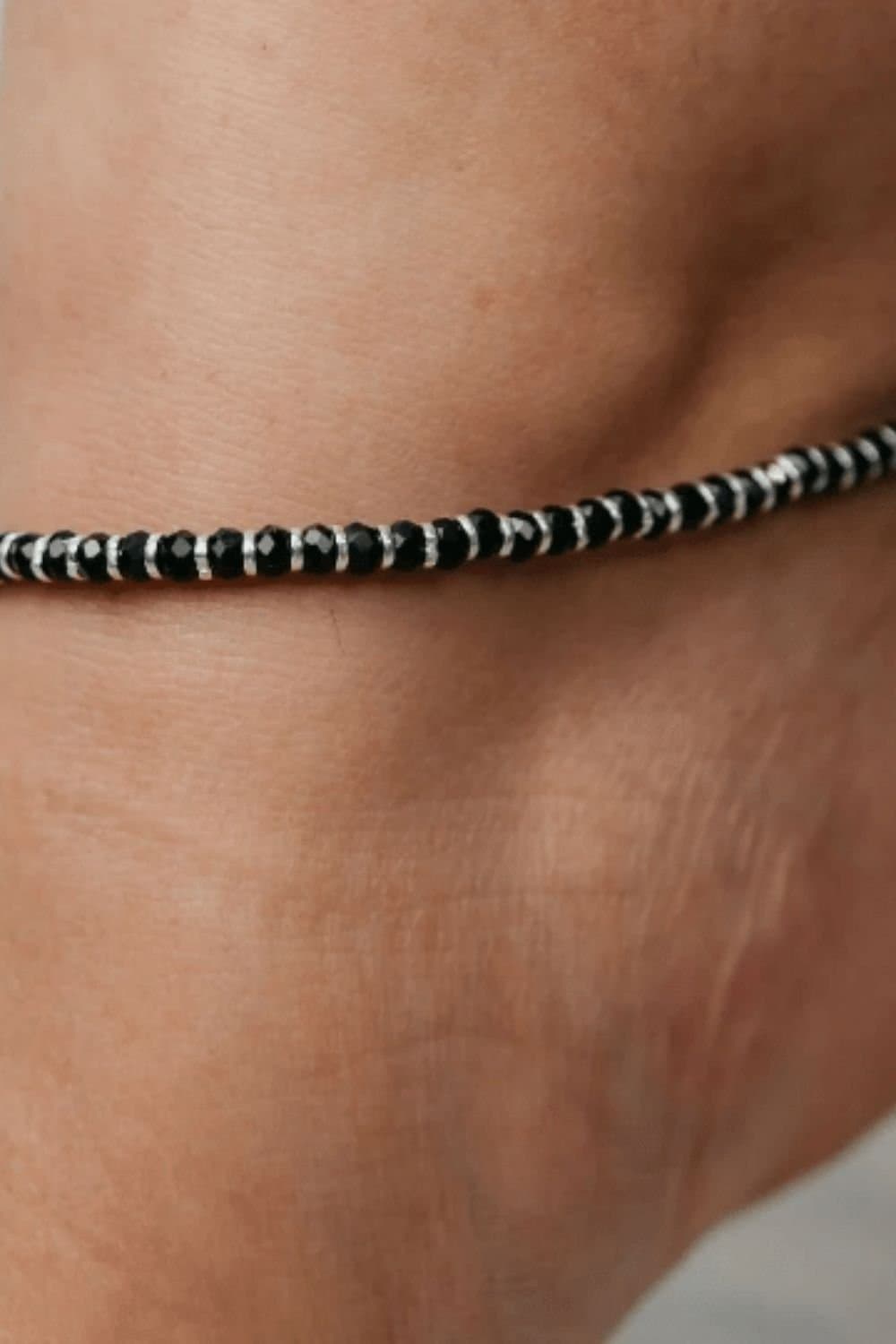 The Colourful Aura The Colourful Aura Sterling Silver Black Bead Anklet