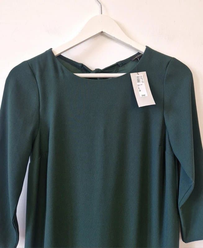 River Island River Island Dress Size 8 NEW Emerald Green Smock Frill Hem Tie Neck 3/4 Sleeves
