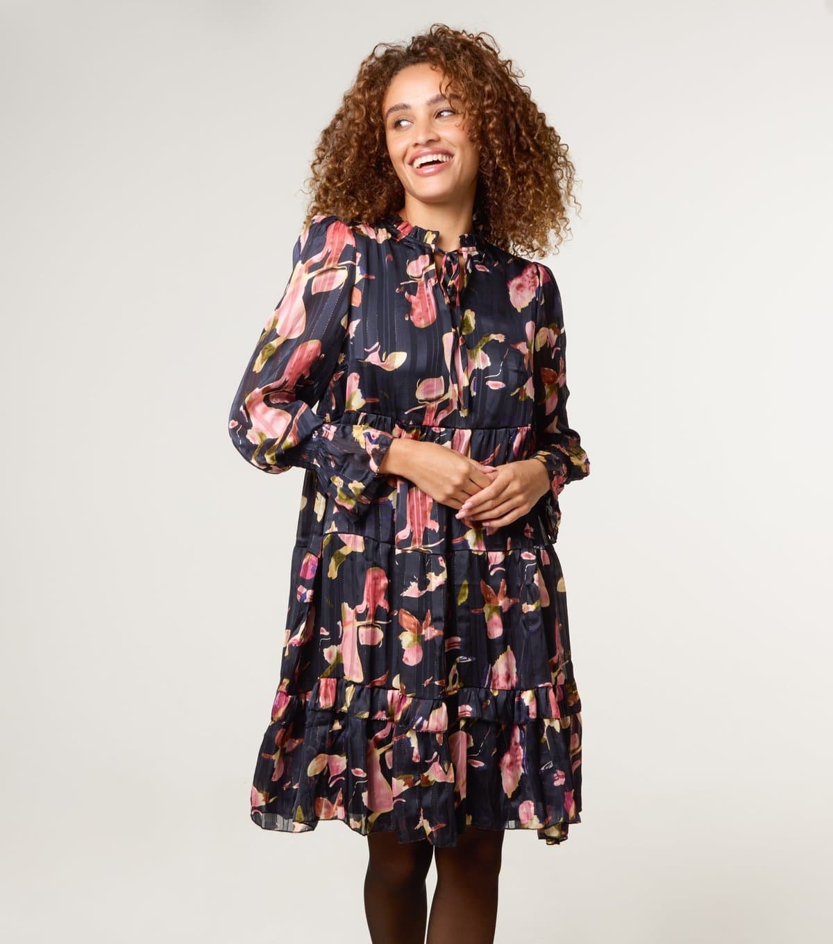 Blue Vanilla Women's Black Floral Print Chiffon Dress Blue Vanilla New Look