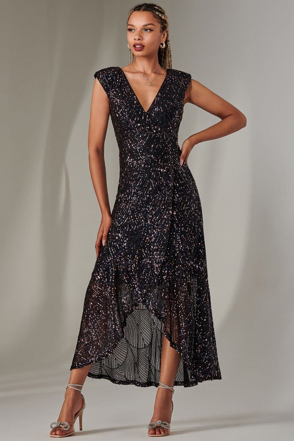 Jolie Moi Jolie Moi Women's Sequin Ruffle Hem Maxi Dress