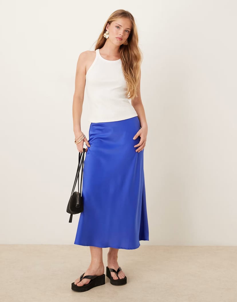 ASOS YAS satin midi skirt in dazzling blue - 1