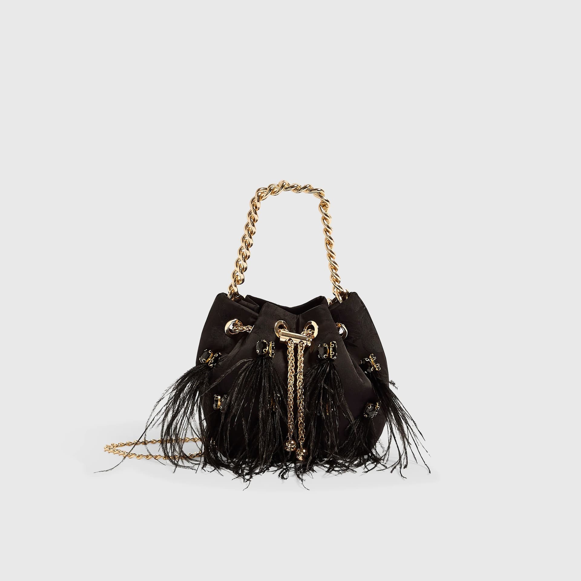 River Island River Island Womens Black Floral Jacquard Gem Handle Feather Bag