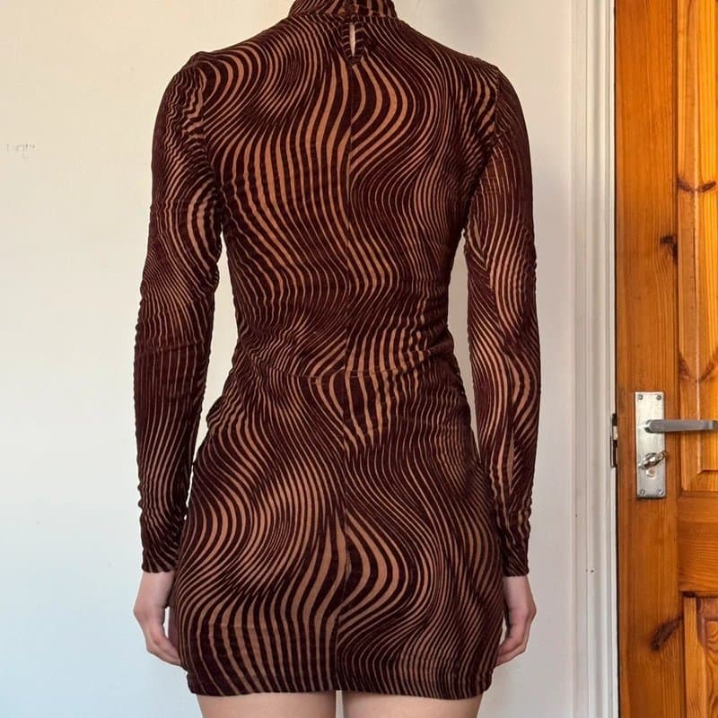 Bershka Brown velvet mini dress with cut-out