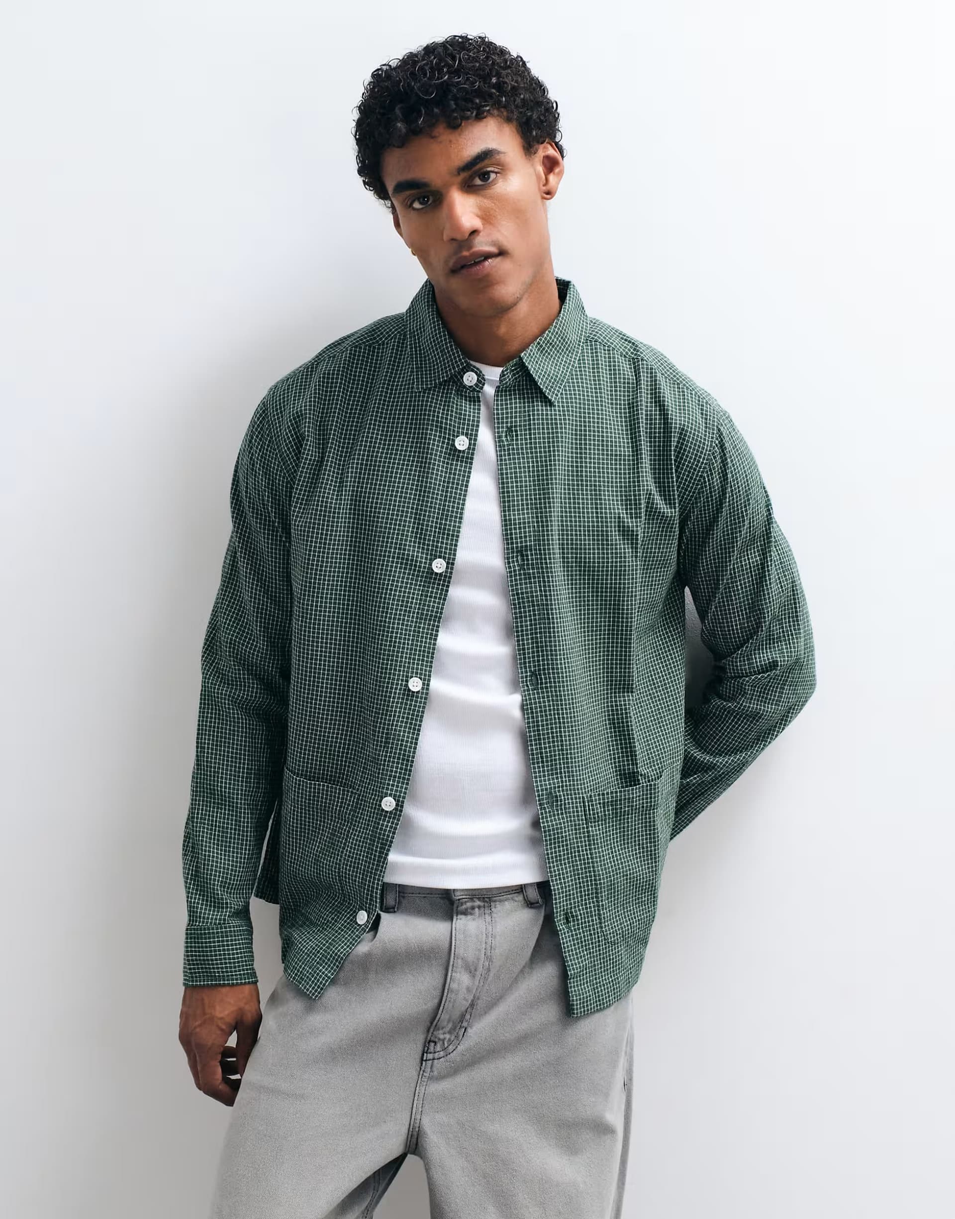 ASOS ASOS DESIGN relaxed micro check shirt with pockets in green