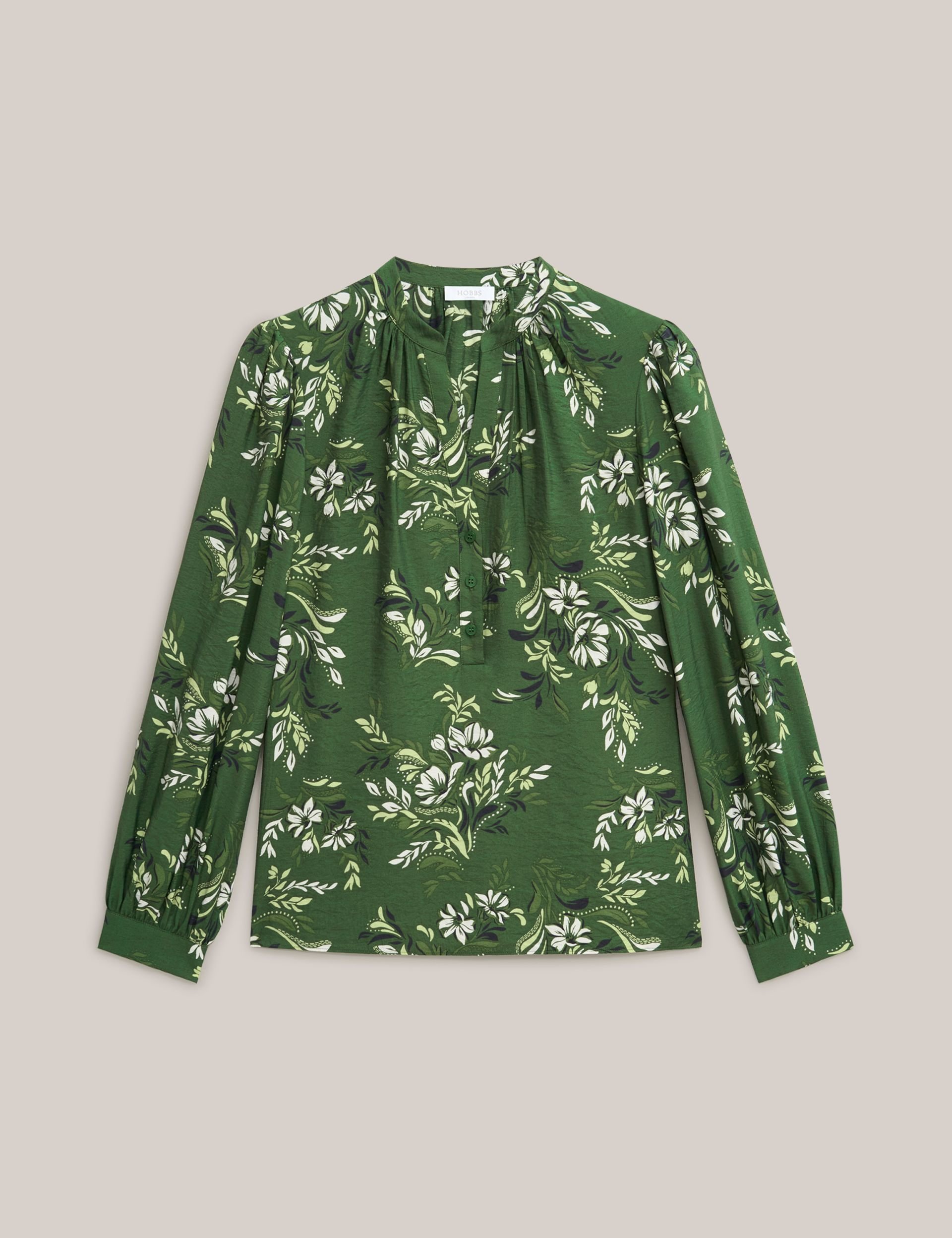 Hobbs London Hobbs London Women's Sylvia Mandarin Collar Printed Blouse in Dark Olive - 2