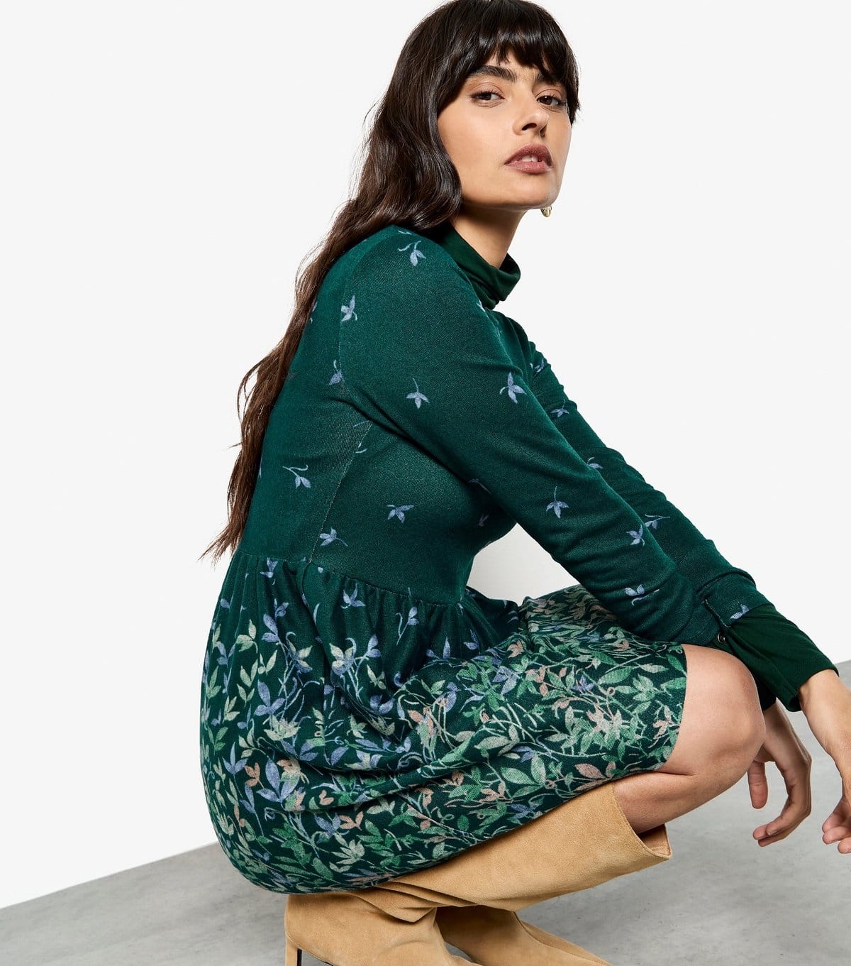 Apricot Women's Dark Green Floral Long Sleeve Dress Apricot New Look - 1
