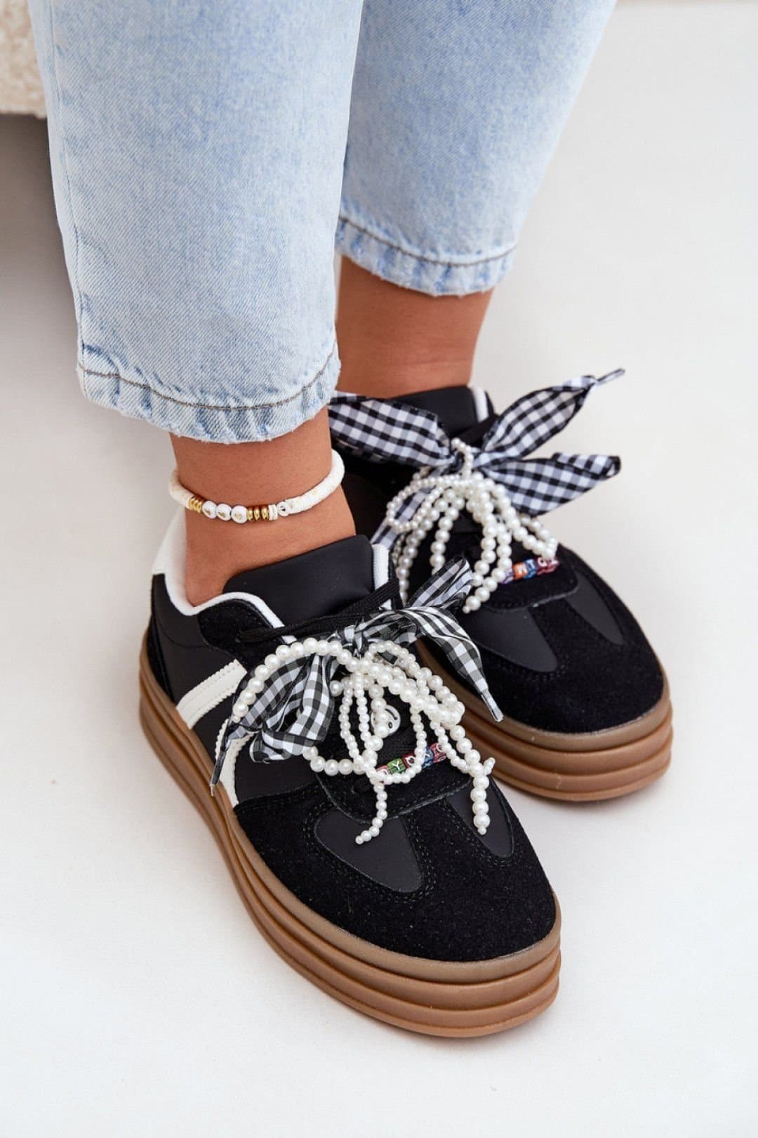 Love Lace Love Lace Women's Sport Suede Platform Sneakers with Charm Lace Detail Everyday in Black
