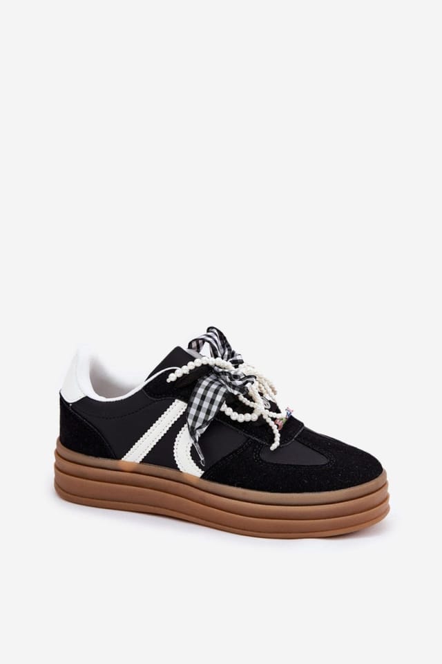 Love Lace Love Lace Women's Sport Suede Platform Sneakers with Charm Lace Detail Everyday in Black - 2