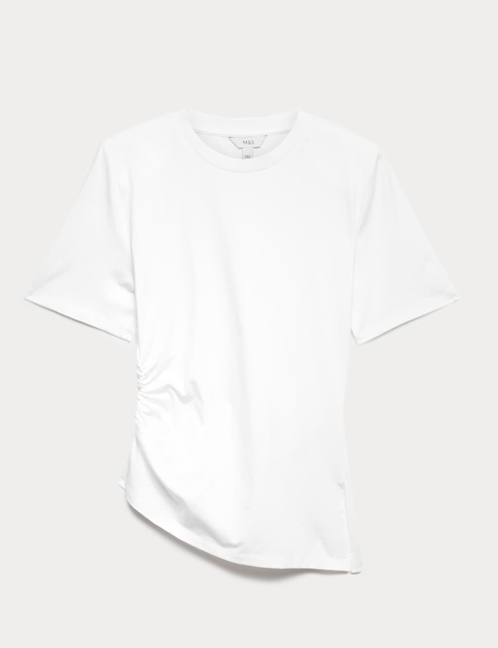 Marks & Spencer M&S Pure Cotton Asymmetric Hem T-Shirt Soft White - 1