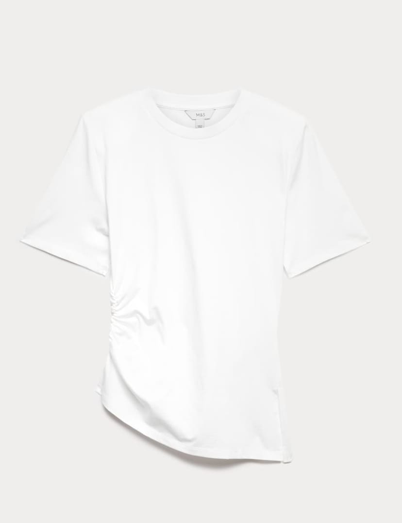 Marks & Spencer M&S Pure Cotton Asymmetric Hem T-Shirt Soft White - 1