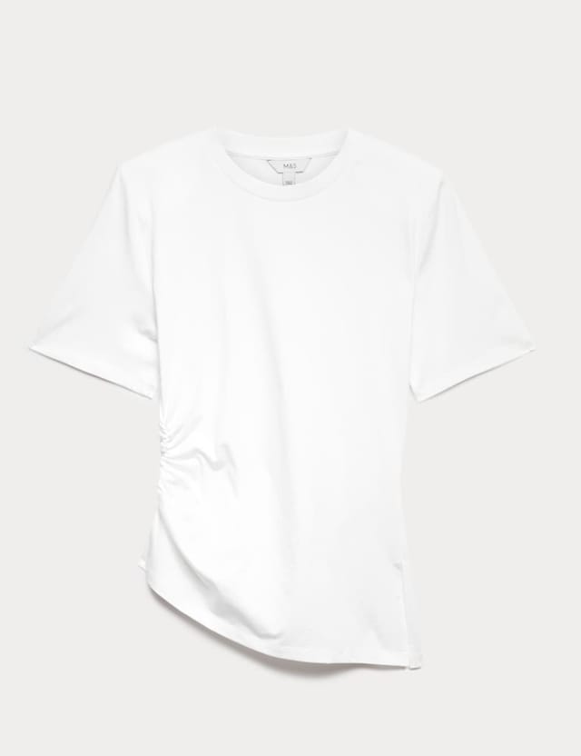 Marks & Spencer M&S Pure Cotton Asymmetric Hem T-Shirt Soft White - 2