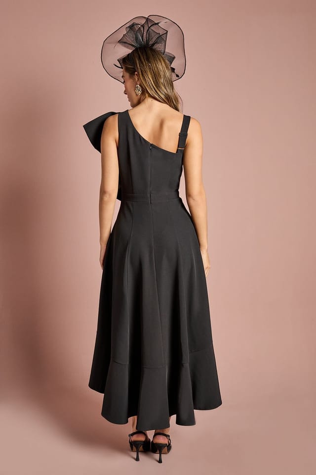 Coast Coast Women's One Shoulder Crepe Ruffle Midi Dress in Black - 3