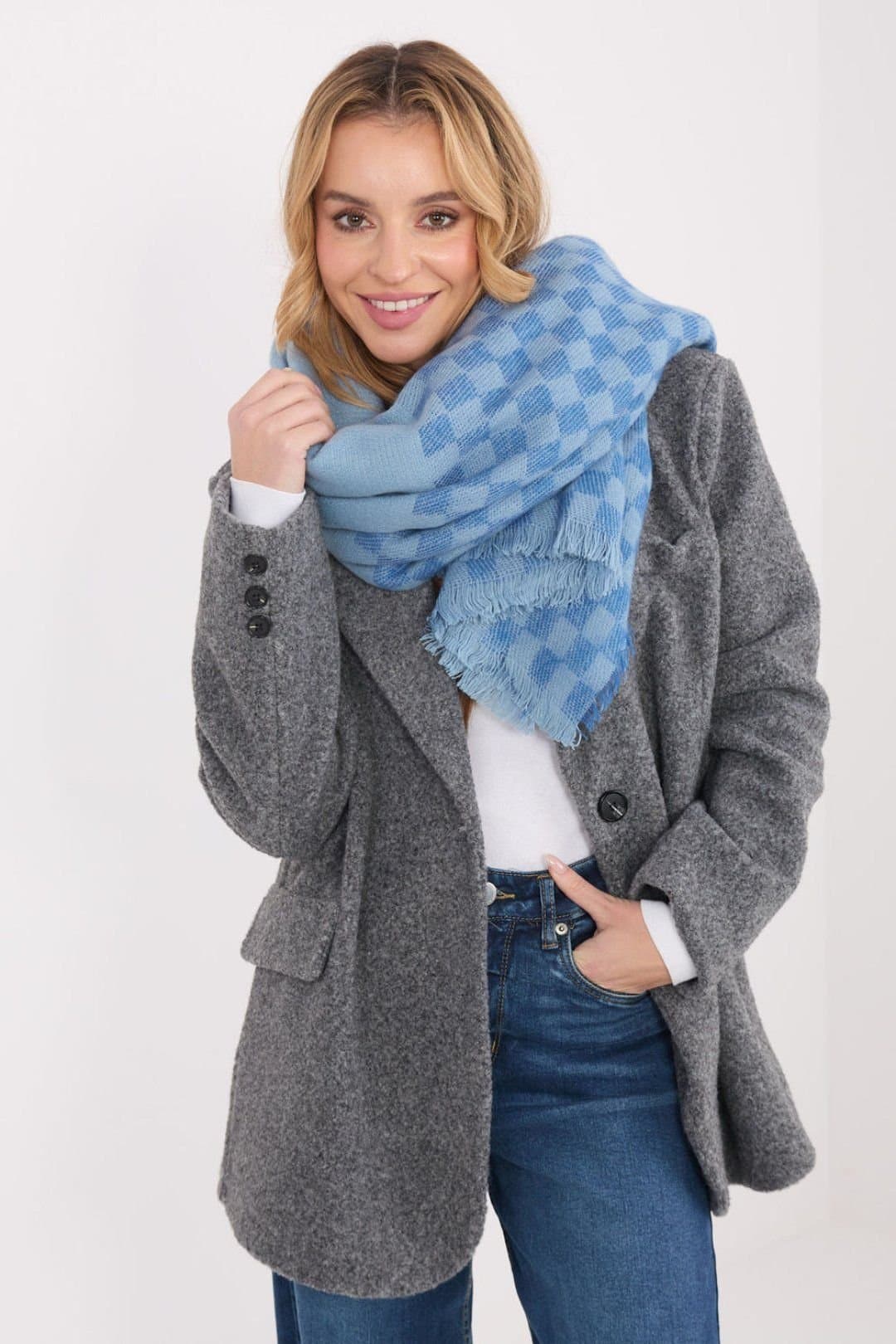 Love Lace Love Lace Women's Geometric Viscose Wool Scarf Shawl with Soft Fringes Large in Blue