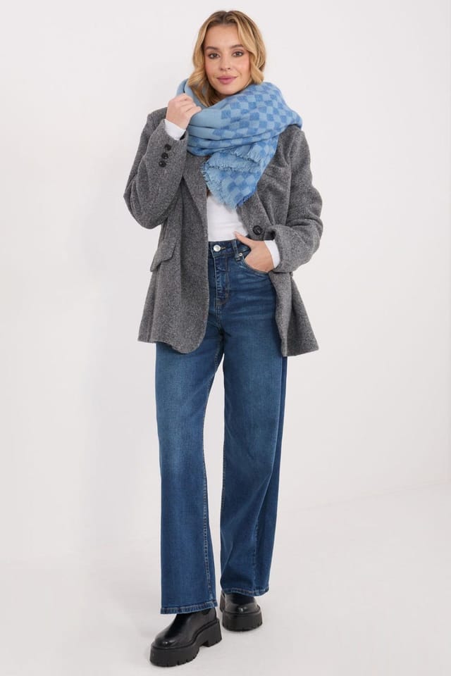 Love Lace Love Lace Women's Geometric Viscose Wool Scarf Shawl with Soft Fringes Large in Blue - 2