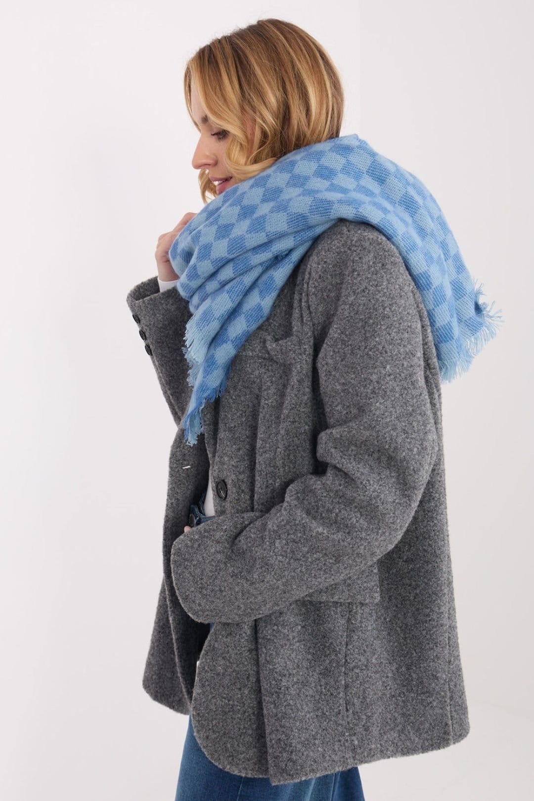 Love Lace Love Lace Women's Geometric Viscose Wool Scarf Shawl with Soft Fringes Large in Blue - 4