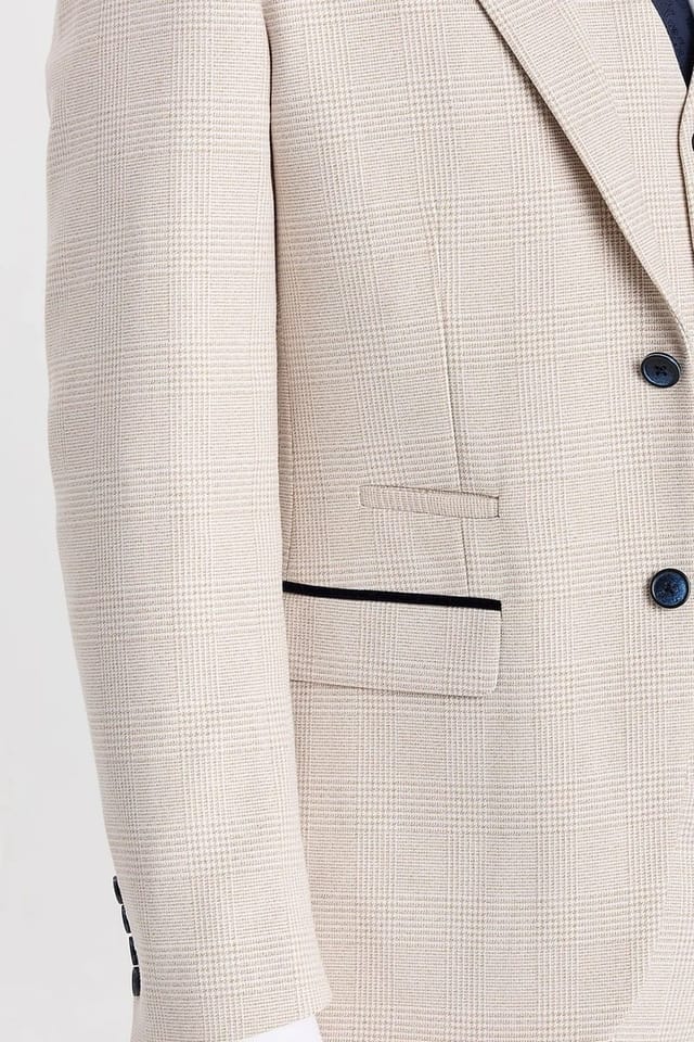 Paul Andrew Paul Andrew Men's Regent Blazer Checked Classic Plaid Tailored Fit Jacket in Cream - 2