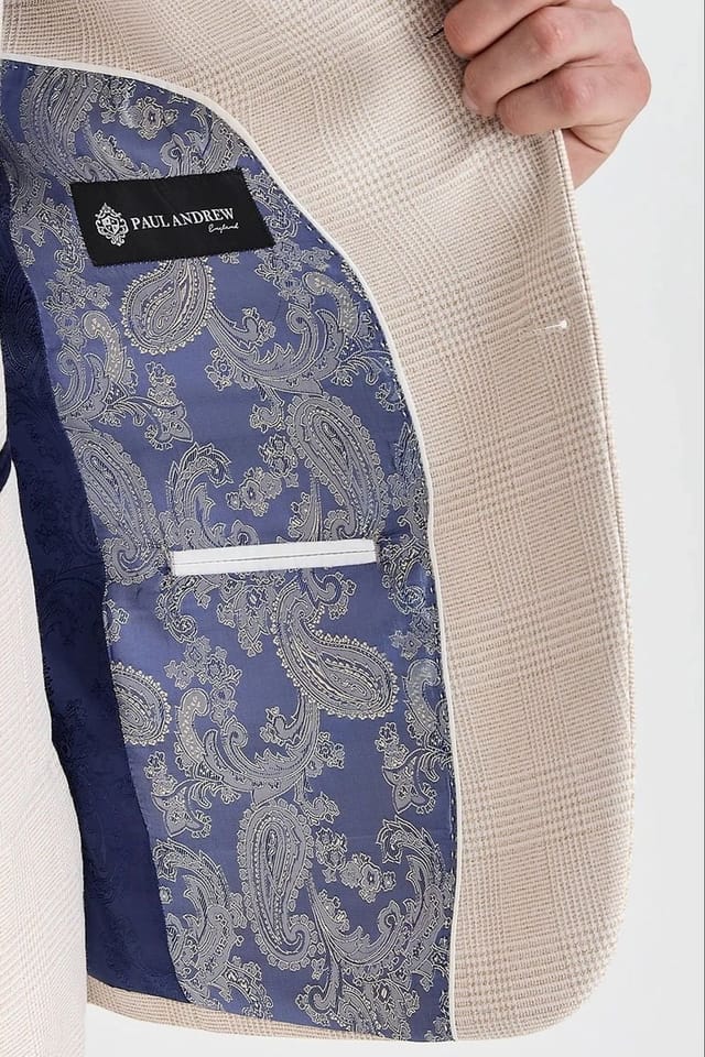 Paul Andrew Paul Andrew Men's Regent Blazer Checked Classic Plaid Tailored Fit Jacket in Cream - 3