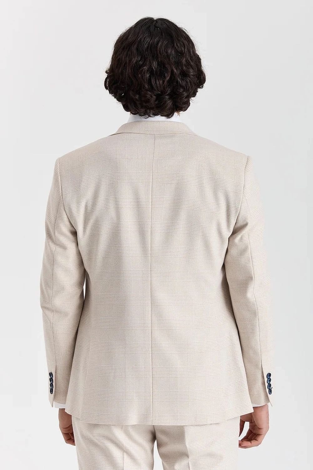 Paul Andrew Paul Andrew Men's Regent Blazer Checked Classic Plaid Tailored Fit Jacket in Cream - 4