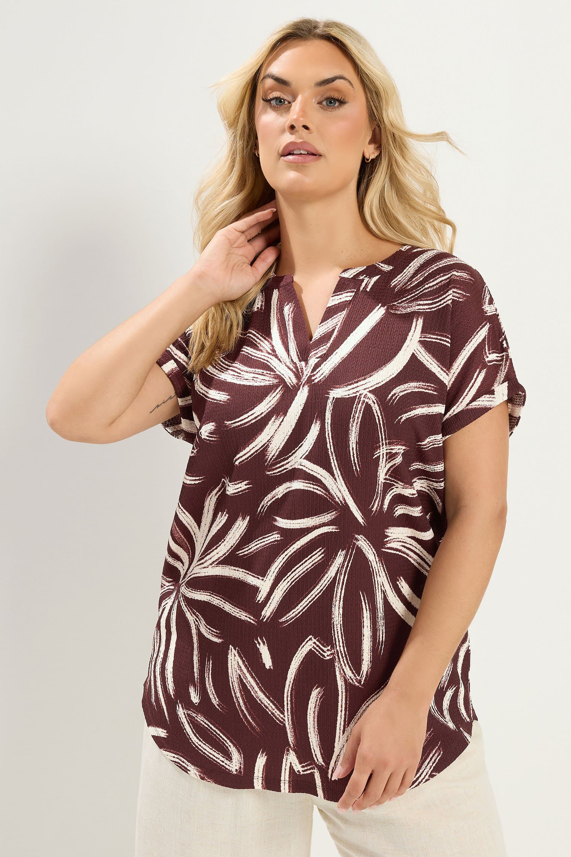 Yours Plus Size Chocolate Brown Abstract Print Blouse