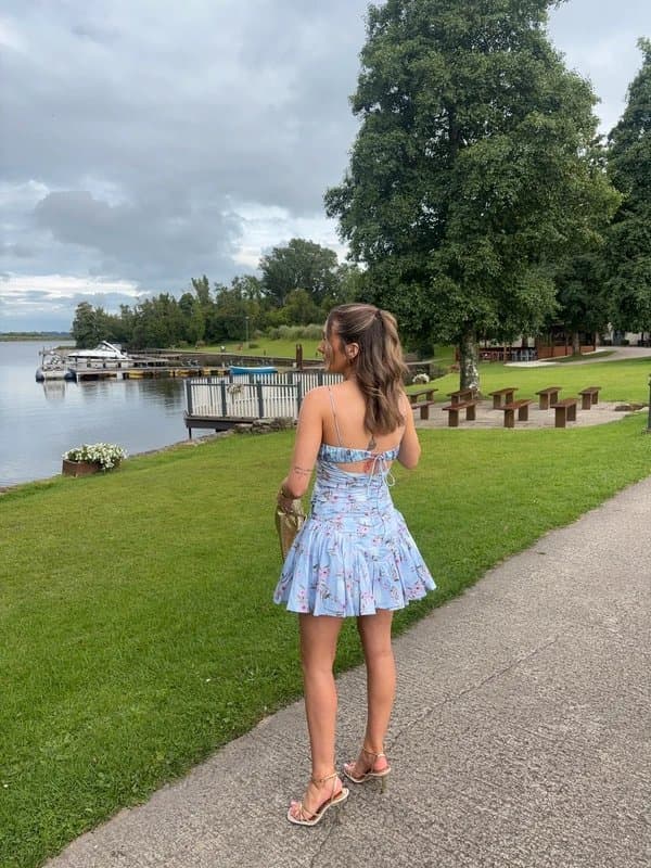 ASOS ASOS design ruched mini dress blue floral print