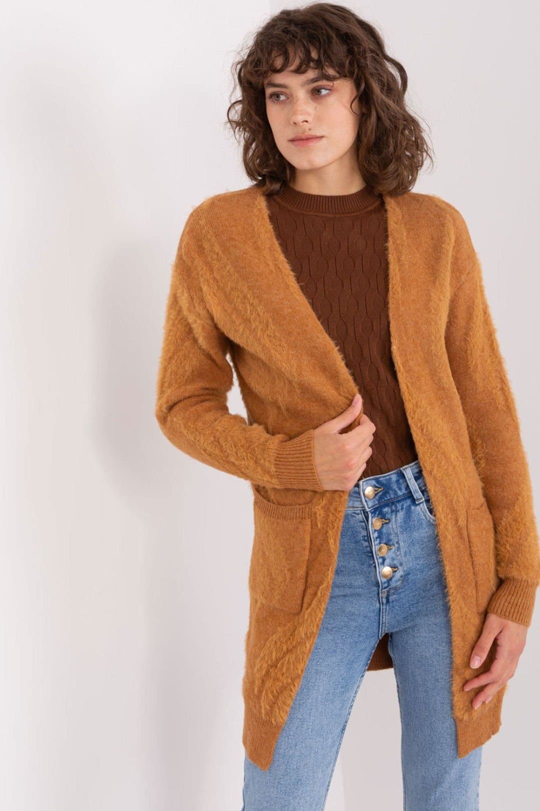 Love Lace Love Lace Women's Variegated Long Sleeve Cardigan with Pockets Style 188284 in Brown