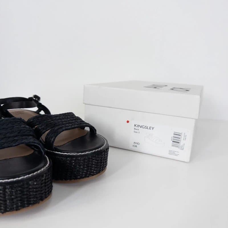 John Lewis Jonn Lewis Kingsley Luxe Raffia Flatform Wedge Sandals UK 5 NEW Black AND/OR