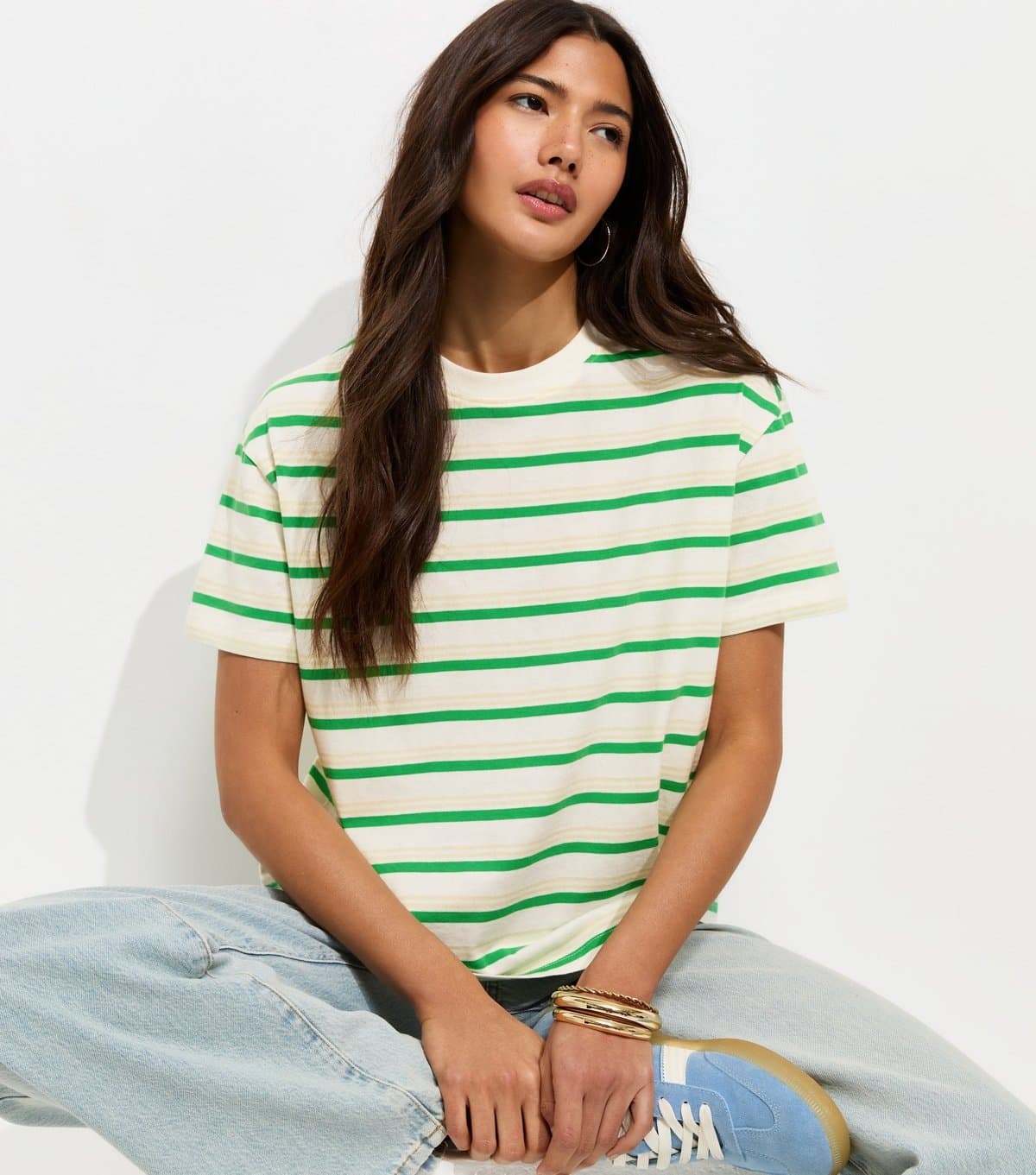 New Look New Look Green Striped Boxy T-Shirt
