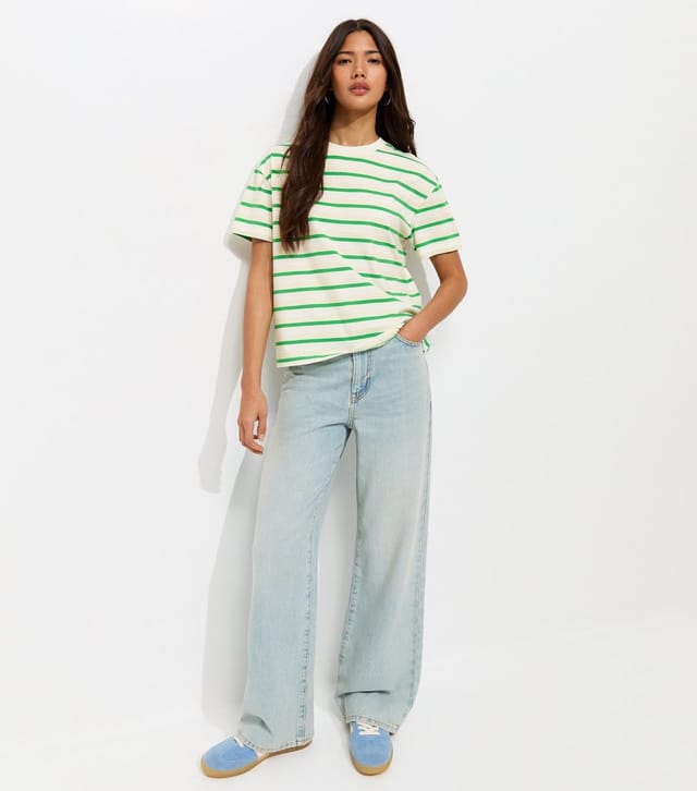 New Look Women's Green Cotton Striped Boxy T-Shirt New Look - 3