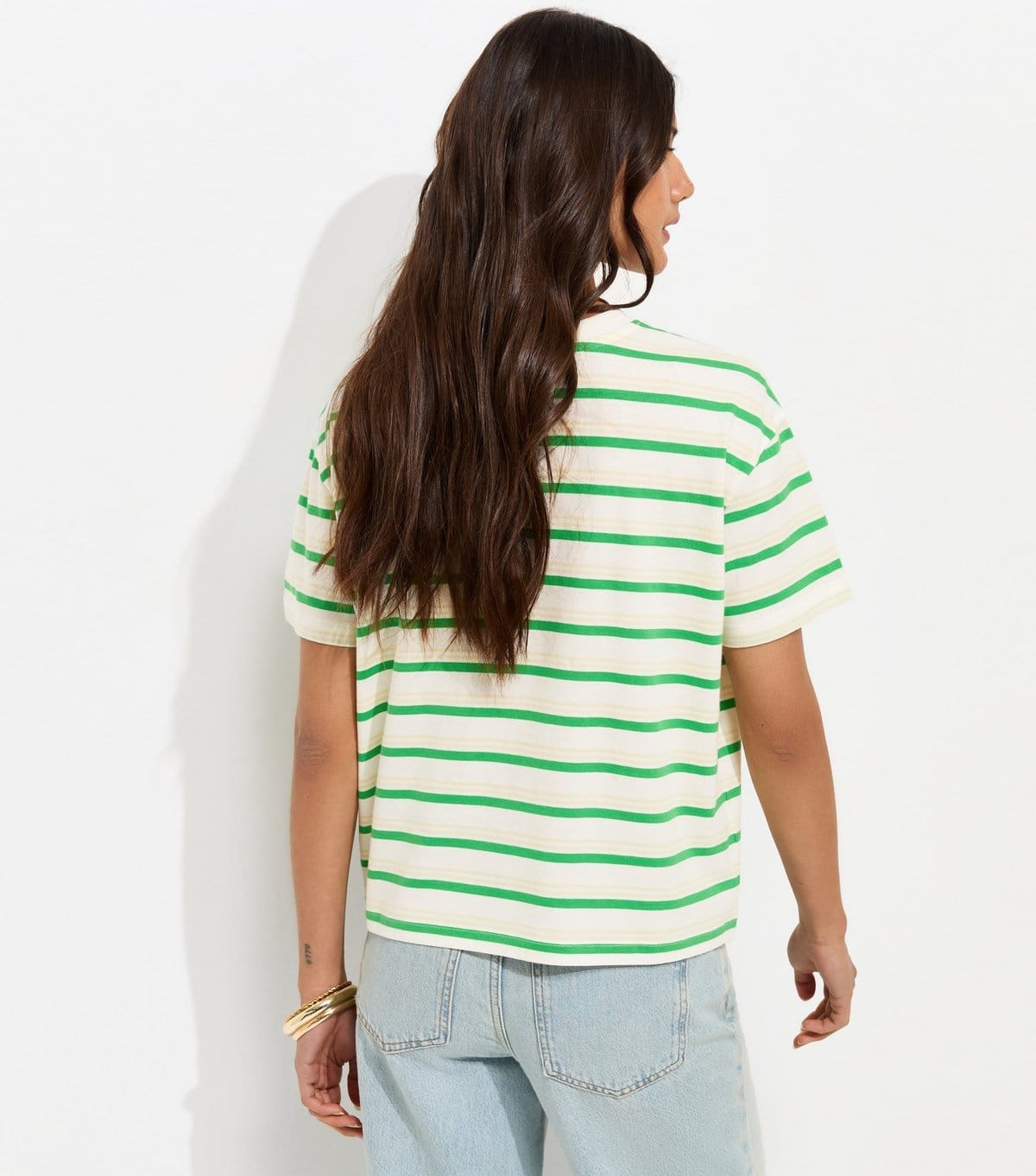 New Look Women's Green Cotton Striped Boxy T-Shirt New Look - 4