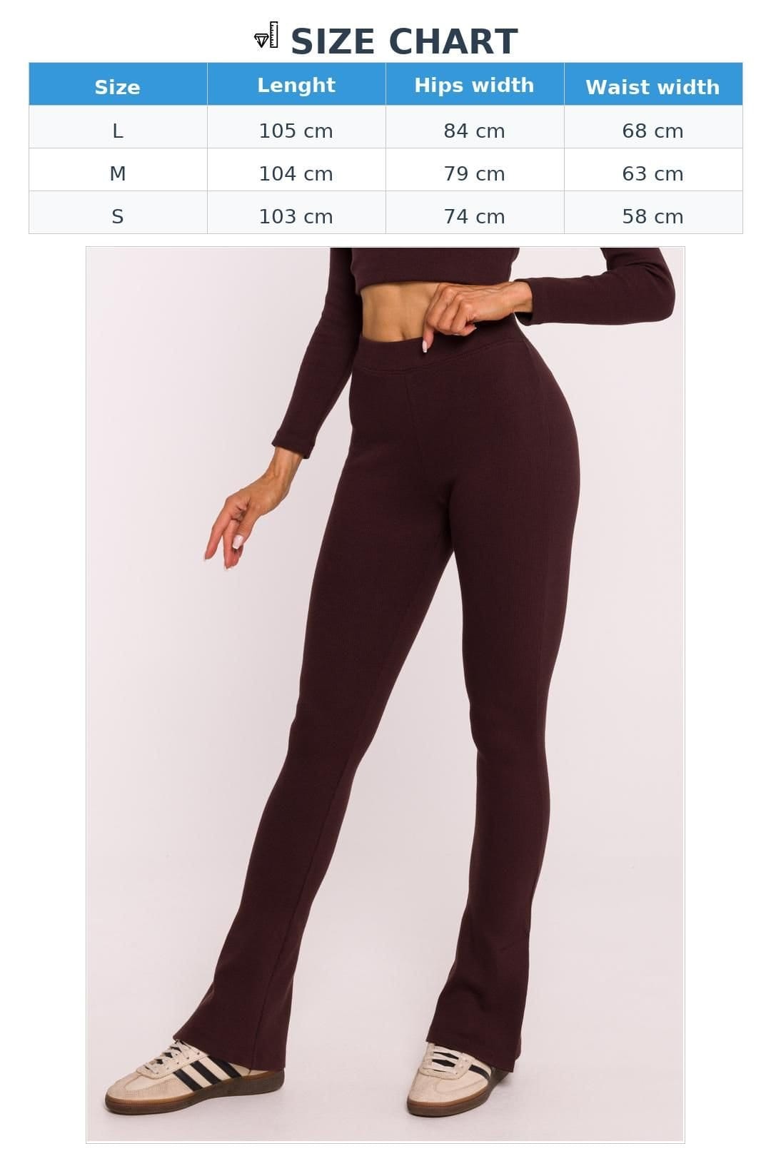 Love Lace Love Lace Women's Long Ribbed Cotton Leggings with Slits in Brown - 4