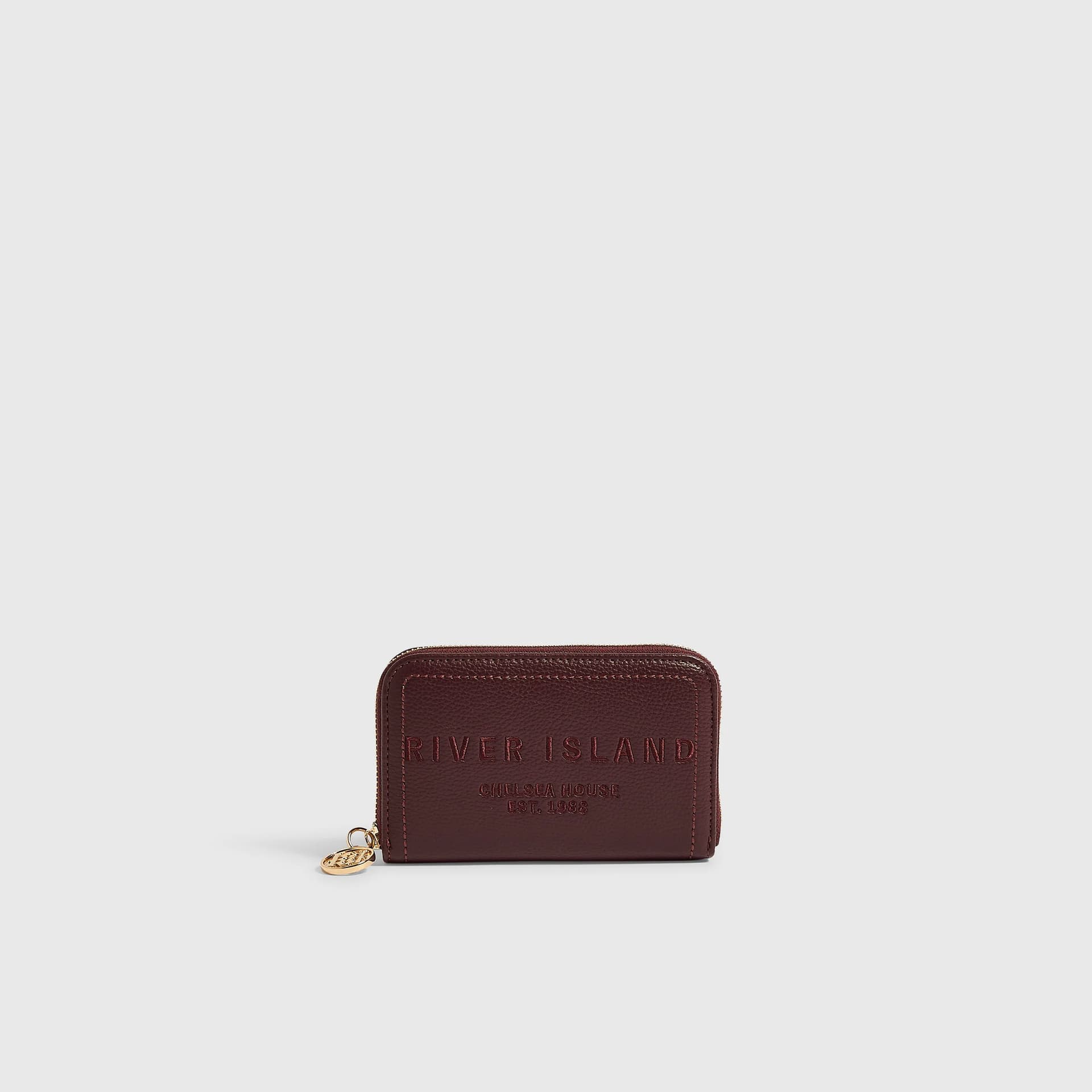 River Island River Island Womens Burgundy Embroidered Zip Around Purse