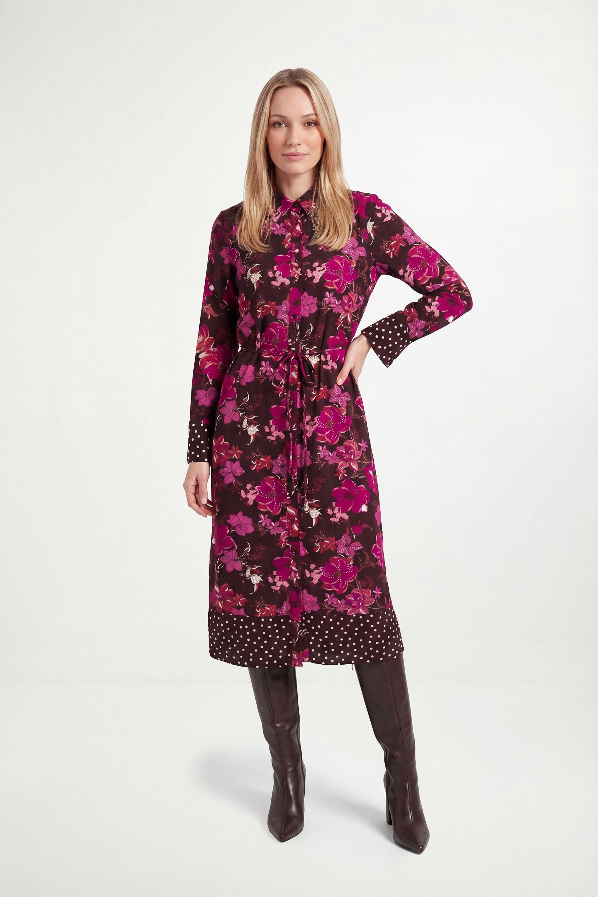 Wallis Wallis Women's Petite Floral Mix Print Shirt Dress in Burgundy