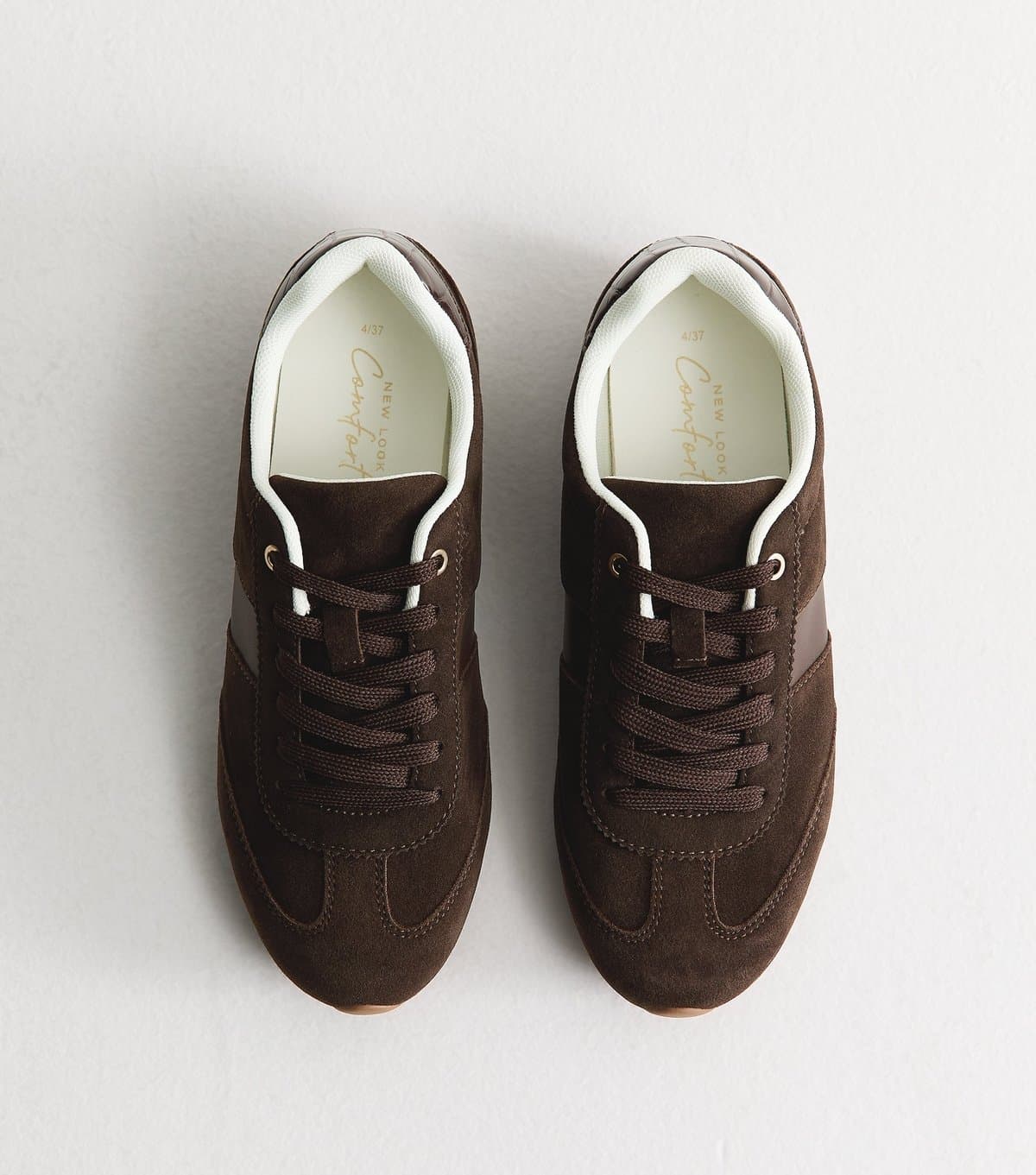 New Look Women's Dark Brown Faux Brushed Leather Side Stripe Trainers Vegan New Look