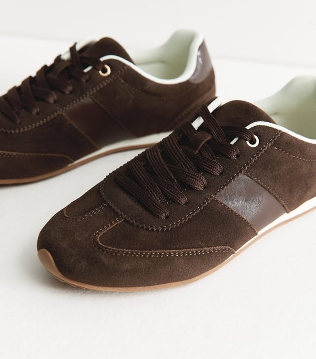 New Look Women's Dark Brown Faux Brushed Leather Side Stripe Trainers Vegan New Look - 3