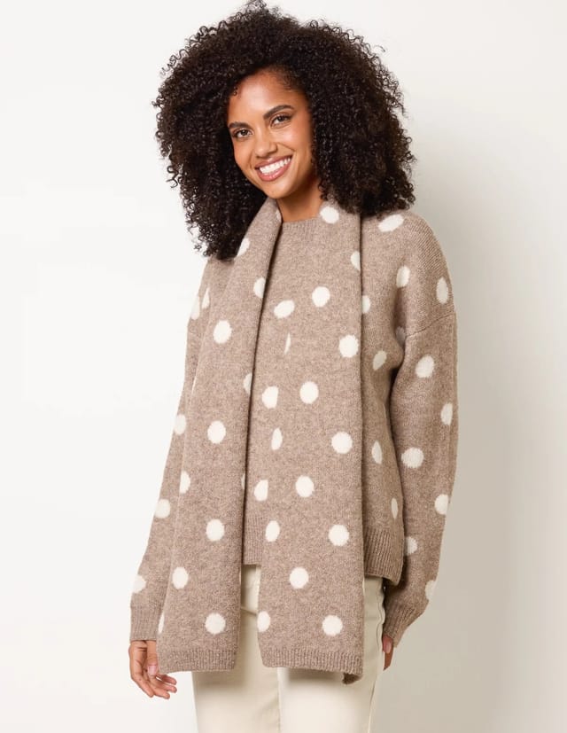 Blue Vanilla Polka Dot Knit Jumper With Scarf - 2