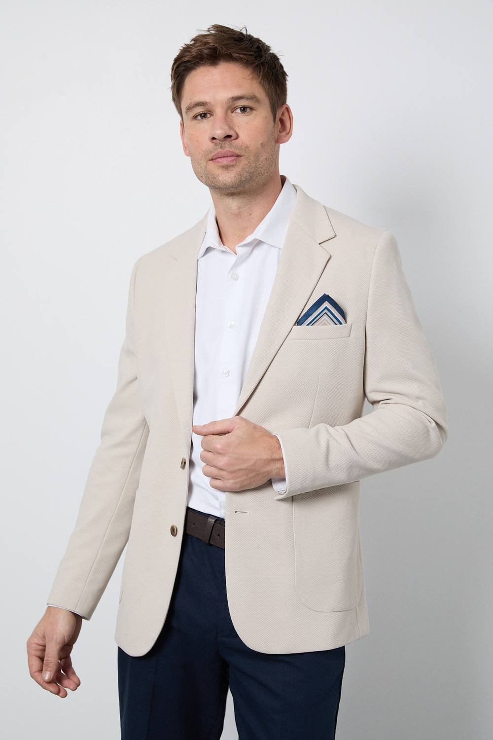 Burton Burton Men's Neutral Pique Patch Pocket Slim Fit Blazer - 2