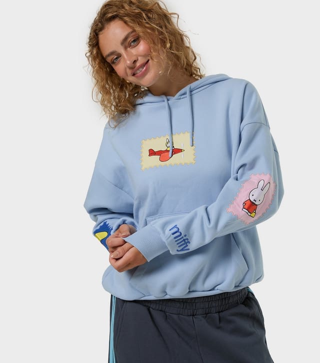Skinnydip Women's Light Blue Miffy Stamp Relaxed Hoodie Skinnydip New Look - 2