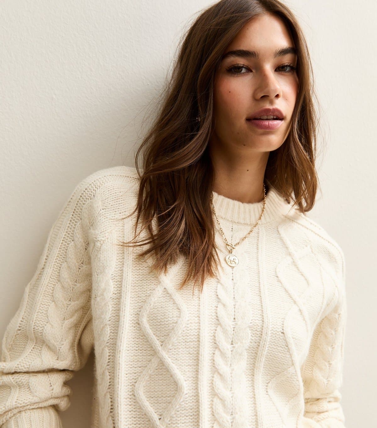 New Look Women's Cream Cable Knit Raglan Sleeve Jumper New Look