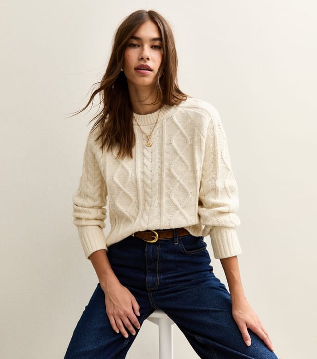 New Look Women's Cream Cable Knit Raglan Sleeve Jumper New Look - 3