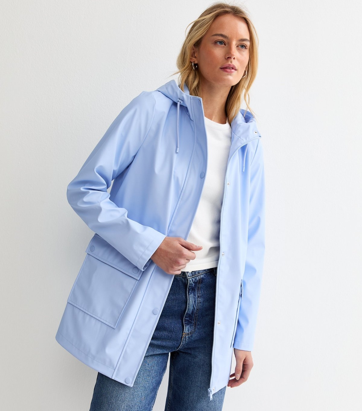 New Look Women's Tall Light Blue Water Resistant Drawstring Hood Rain Anorak New Look - 2