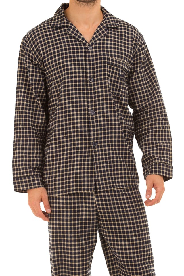 Haigman Haigman Men's Men's Yarn Dyed Brushed Cotton Button Through Pyjama Set in Dark Navy - 2