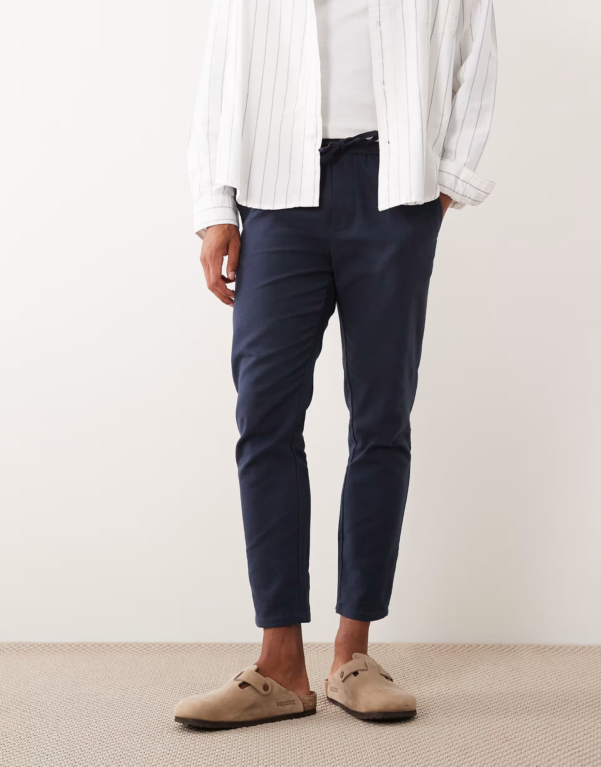ASOS ONLY & SONS linen mix cropped trouser in blue melange