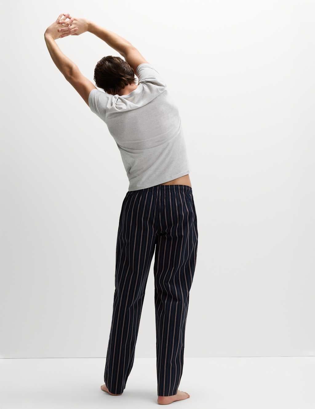 Marks & Spencer M&S Pure Cotton Striped Pyjama Set Grey Mix