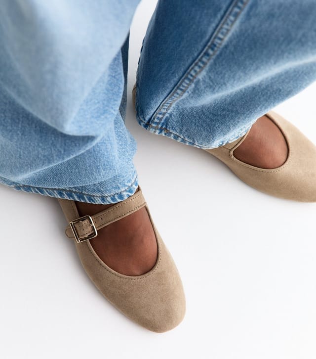 New Look Women's Light Brown Faux Suede High Vamp Mary Jane Ballerina Flats New Look - 2