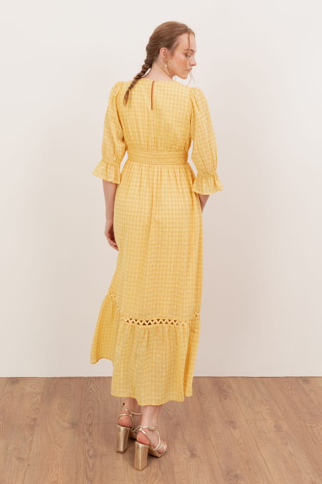 Lovedrobe Lovedrobe Women's Gingham V Neck Midaxi Dress in Yellow - 2