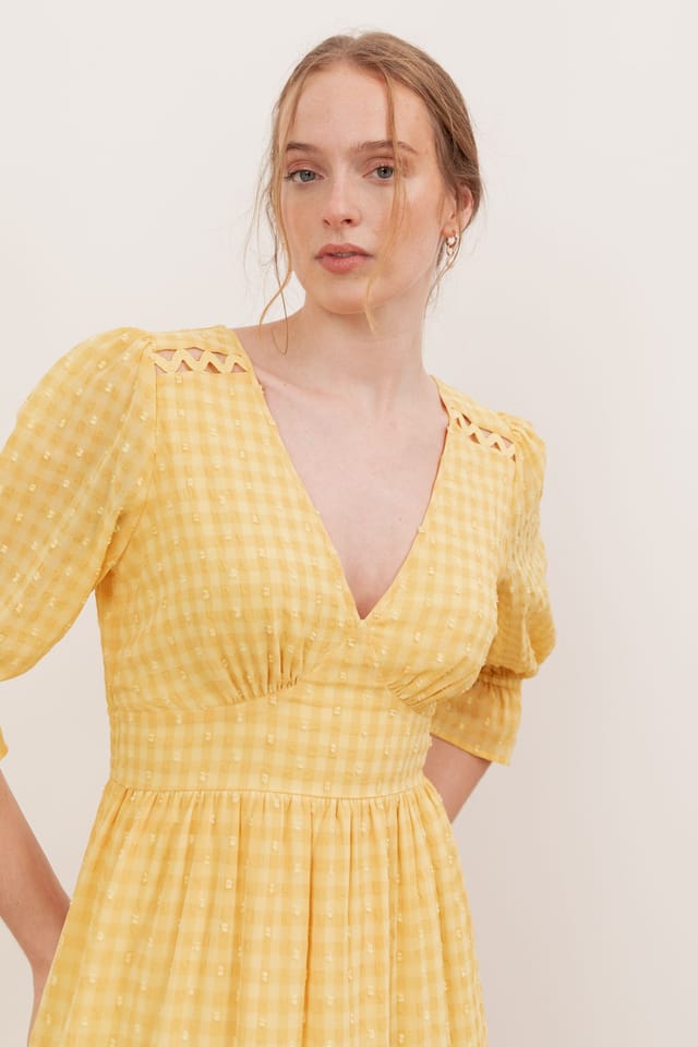 Lovedrobe Lovedrobe Women's Gingham V Neck Midaxi Dress in Yellow - 3