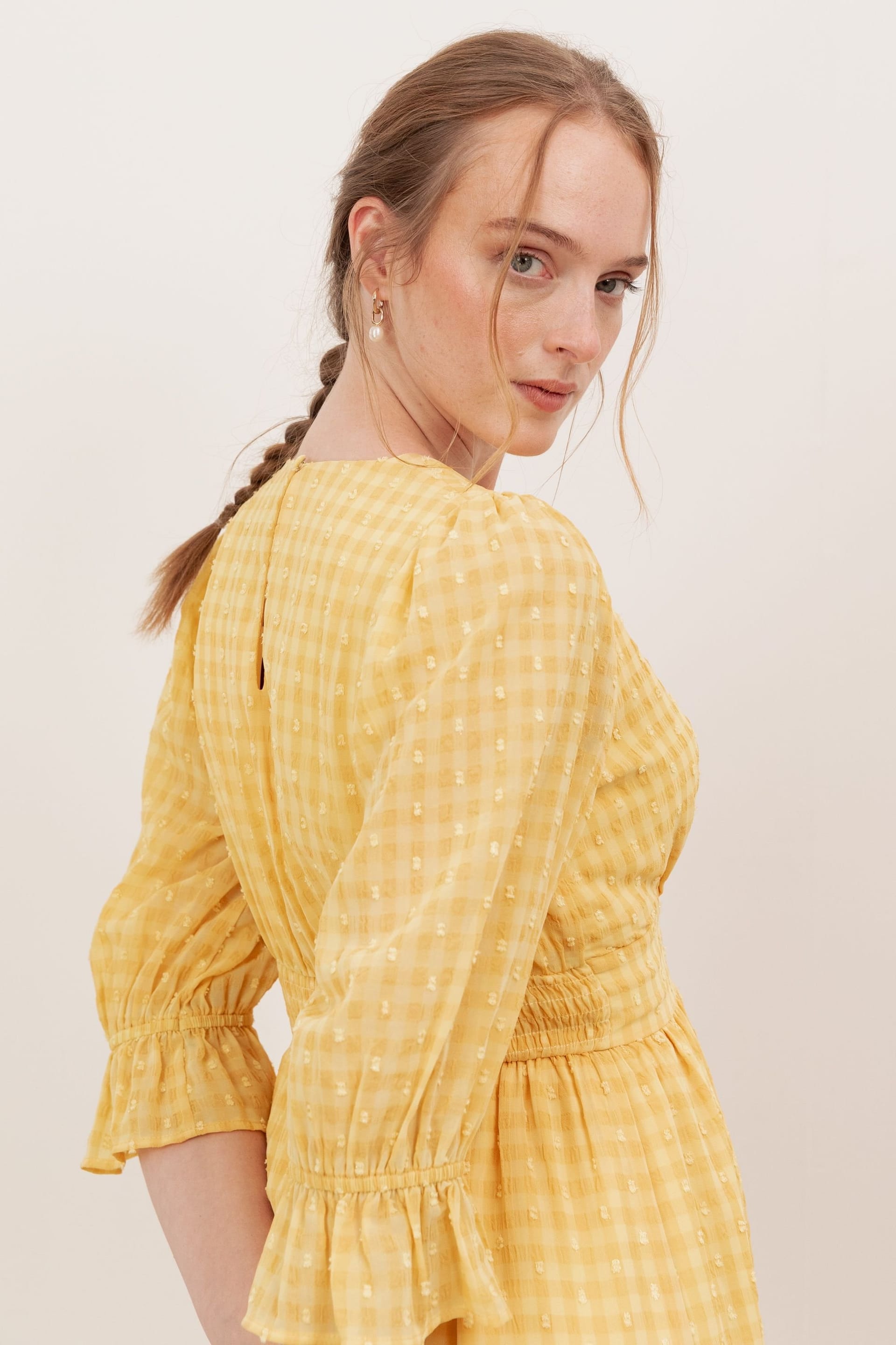 Lovedrobe Lovedrobe Women's Gingham V Neck Midaxi Dress in Yellow - 4