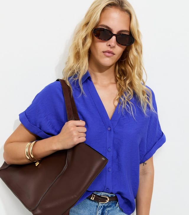 New Look Women's Tall Dark Blue Plain Short Sleeve Shirt New Look - 2