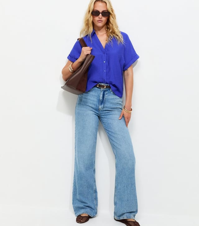 New Look Women's Tall Dark Blue Plain Short Sleeve Shirt New Look - 3